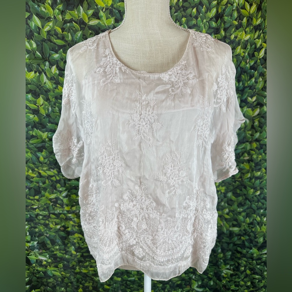 Angela Moda Sheer Chiffon Floral Overlay Women’s L Light Airy Beautiful